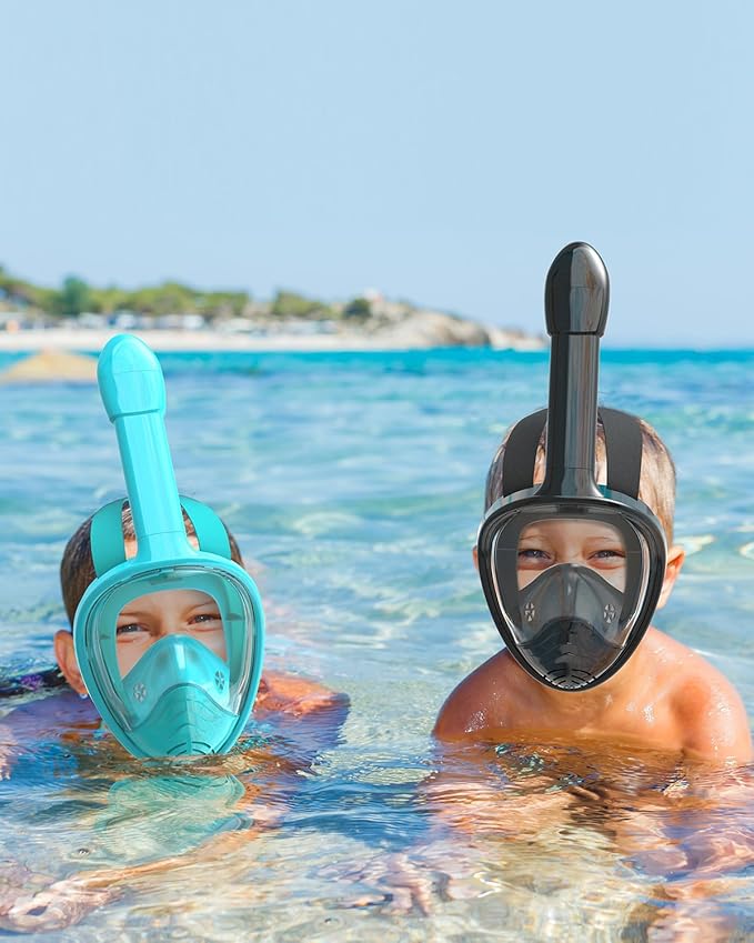 QingSong Kids Snorkel Mask Full Face, Snorkeling Set with Camera Mount, Foldable 180 Degree Panoramic View Snorkeling Gear Anti-Fog Anti-Leak-StrideForce Fitness