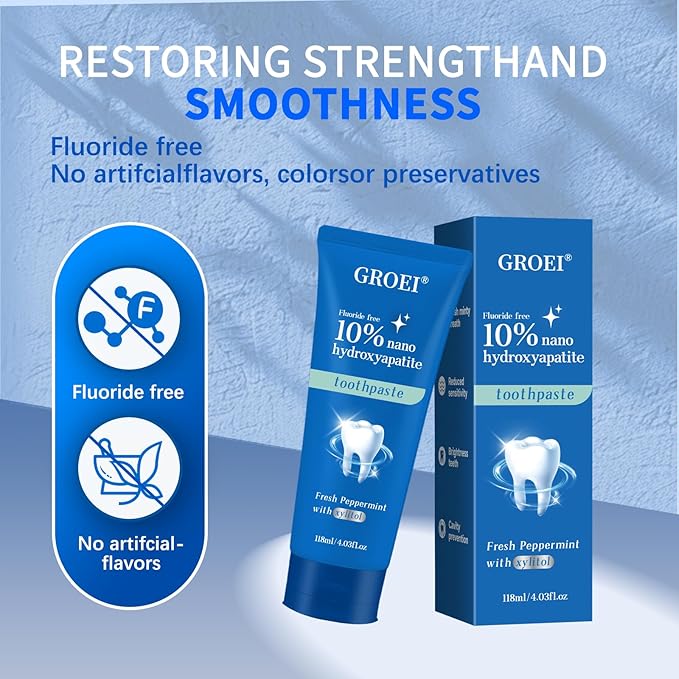 10% Hydroxyapatite Toothpaste for Sensitive Teeth｜Nano-Hydroxyapatite Toothpastes for Restore, Strengthen Teeth, Fluoride-Free, 4 oz (1)