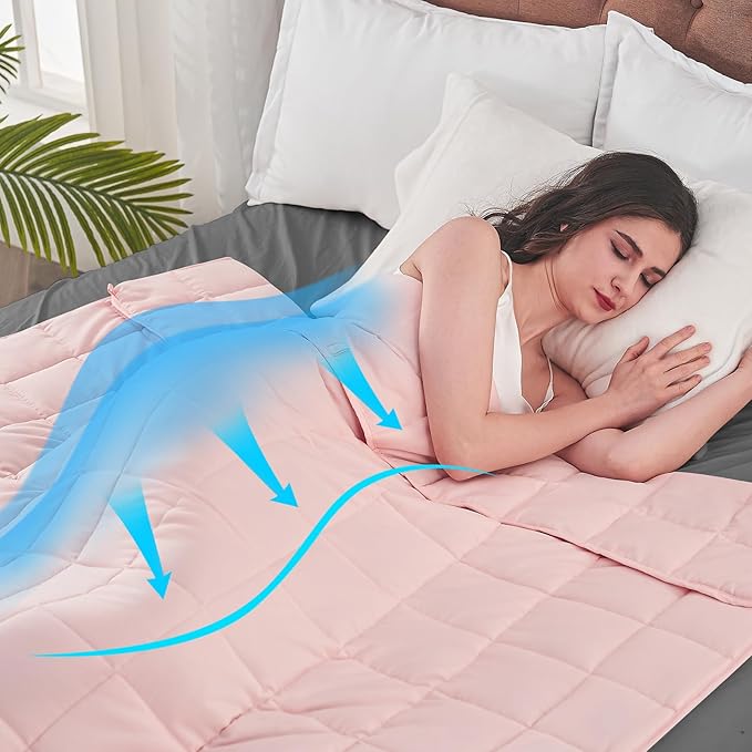 yescool Weighted Blanket for Adults (25 lbs, 88” x 104”, Pink) Cooling Heavy Blanket for Sleeping Perfect for 240-260 lbs, King Size Breathable Blanket with Premium Glass Bead-StrideForce Fitness