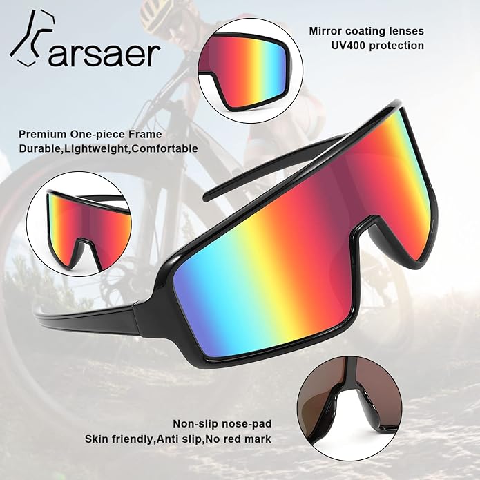 Karsaer Vision Sports Sunglasses Cycling Glasses Baseball Softball Sunglasses Unisex for Adult Youth Kids Boys Girls 8-16-StrideForce Fitness
