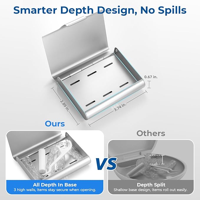 2 Pack Aluminum Retainer Case for Invisalign Aligners, Partial Mouth Guard Case Denture Retainer Container Case Holder with Vent Holes, Slim Orthodontic Aligner Case for Traveling-Silver