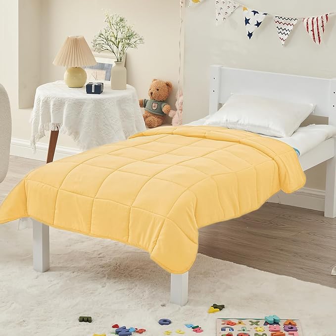 yescool Weighted Blanket (7 lbs, 41" x 60", Yellow) Cooling Heavy Blanket for Sleeping Perfect for 60-90 lbs, Breathable Blanket with Premium Glass Bead, Machine Washable-StrideForce Fitness