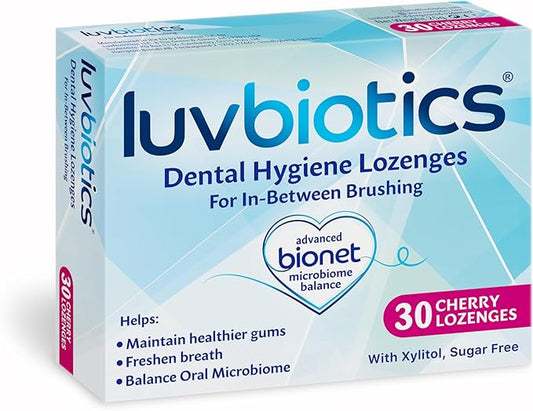 Luv Biotics Sugar Free Cherry Lozenges with Dental Probiotics, Xylitol & Aloe Vera for Bad Breath, Halitosis, Gum Health, Dry Mouth & Oral Care – 30 Lozenges
