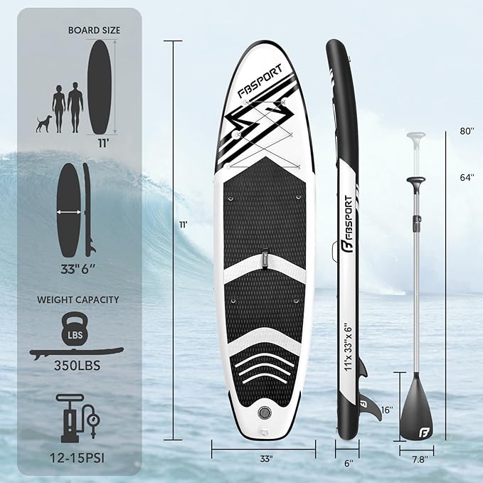 FBSPORT 11' Premium Stand Up Paddle Board, Yoga Board with Durable SUP Accessories & Carry Bag | Wide Stance, Surf Control, Non-Slip Deck, Leash, Paddle and Pump for Youth & Adult-StrideForce Fitness