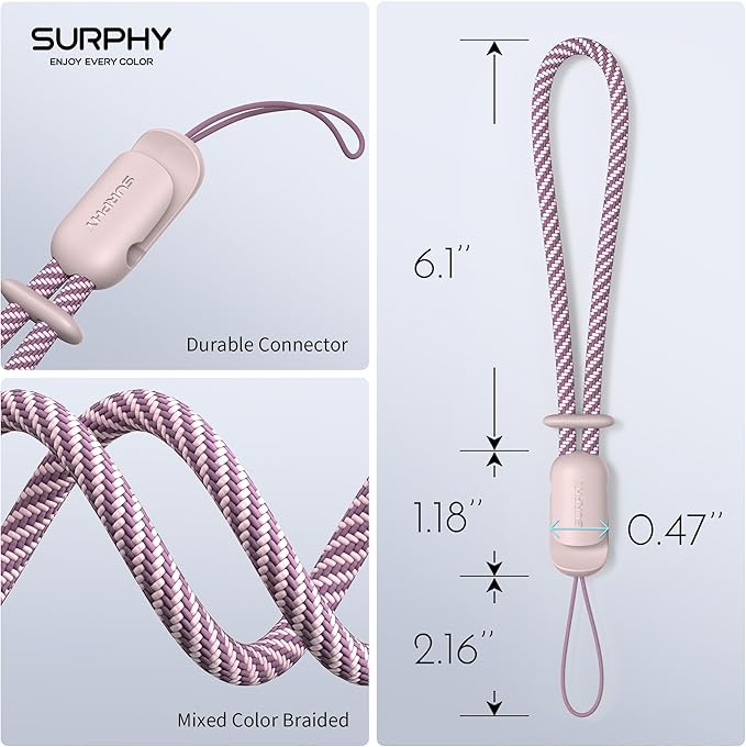 SURPHY 2 Pack Phone Lanyard for Cellphone Case, Phone Wrist Strap for Case, Cellphone Strap with 2-Color Braided, Charm Wrist Lanyard for Women and Men, Cellphone Wrist Lanyard for Women, Pink & Pink