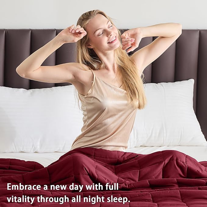 yescool Weighted Blanket for Adults (18 lbs, 60" x 80", Red Grey) Cooling Heavy Blanket for Sleeping Perfect for 110-130 lbs, Queen Size Breathable Blanket with Premium Glass Bead, Machine Washable-StrideForce Fitness