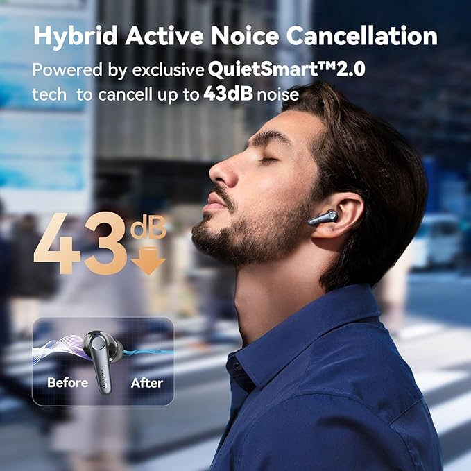 EarFun Air Pro 3 Noise Cancelling Earbuds, Qualcomm® aptX™ Adaptive Sound, 6 Mics CVC 8.0 ENC, Bluetooth 5.3 Earbuds, Multipoint Connection, 45H Playtime, App Customize EQ, Wireless Charging-StrideForce Fitness
