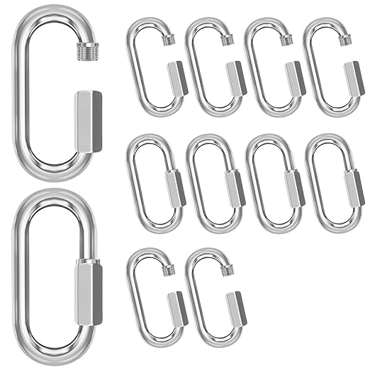 M12-12 Pack 4.17“ Quick Links Chain Connectors, 1/2" Galvanized Chain Locking Carabiners Hooks, 2500LBS Heavy Duty Thread Quick Link Clips, Twist Oval Keychain D Shape for Swing, Camping-StrideForce Fitness