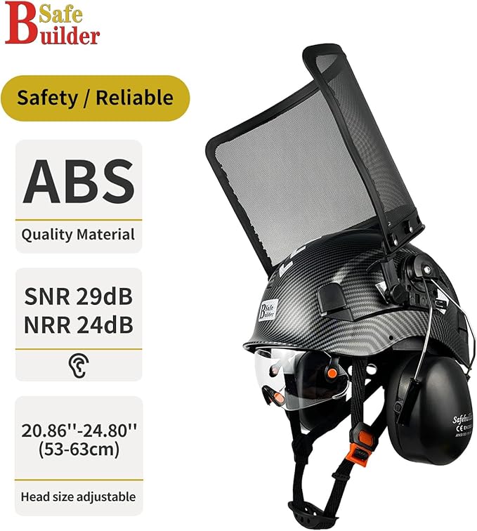 Forestry Safety Helmet with Build-in Visor Mesh Face Shield Ear Muffs 4 in 1 Chainsaw Safety Hard Hats-StrideForce Fitness