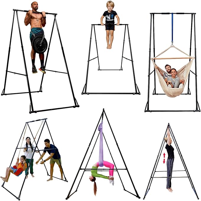 KHANH TRINH Foldable Pull Up Bar Stable Gymnastics Equipment Portable Aerial Yoga Stand Durable Frame For Hammock Chair, Therapy Sensory Swing. Adjustable Back Stretcher For Lower Back Pain Relief-StrideForce Fitness