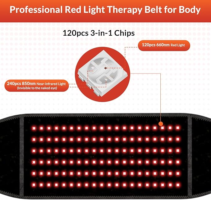 Red Light Therapy Belt, Rechargeable Infrared Light Therapy Device with Massage and Timer, Wearable 660nm&850nm Red Light Therapy Wrap Belt for Body Pain Relief(8.4’‘ * 48’‘）-StrideForce Fitness