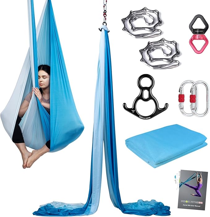 PRIOR FITNESS Aerial Silks Kit Colorful 9/15/20 Yards 40D Nylon Fabric Hammock Set With Hardware & Guide for All Levels Of Aerial Yoga Practice and Acrobatic Flying For Adults Aerial silk-StrideForce Fitness