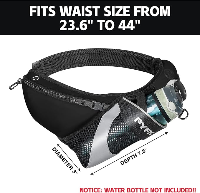 PYFK Running Belt Hydration Waist Pack with Water Bottle Holder for Men Women Waist Pouch Fanny Bag Reflective-StrideForce Fitness