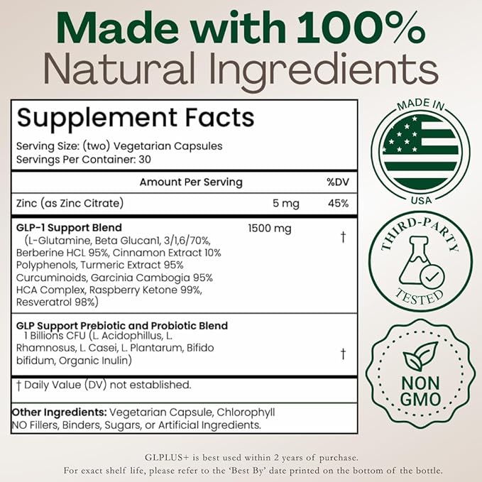 GLP-1 Supplement for Women and Men | Hunger & Metabolism Support - Expert Formulated to Support GLP1 Naturally | Probiotic and Prebiotic (60 Capsules)-StrideForce Fitness