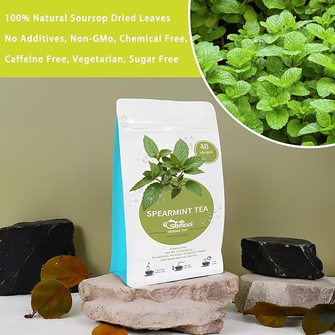 Samcci - Spearmint Tea Bags, 40 Teabags, 1.5g/bag - Pure Spearmint Leaves - Non-GMO - Caffeine-free Herbal Tea - Hormone Balance & Support Digestion & Natural Breath Freshener-StrideForce Fitness