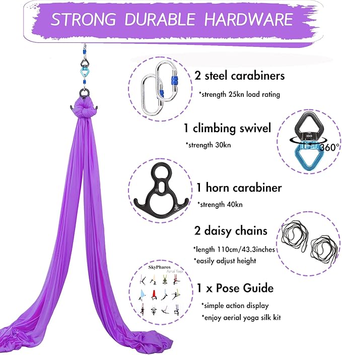 Aerial Silks Yoga Swing Set - 9/11 Yards Aerial Yoga Hammock Kit Anti-Gravity Flying for Fitness, Low/Non Stretch Nylon Tricot Fabric Hardware Included for Dance-StrideForce Fitness