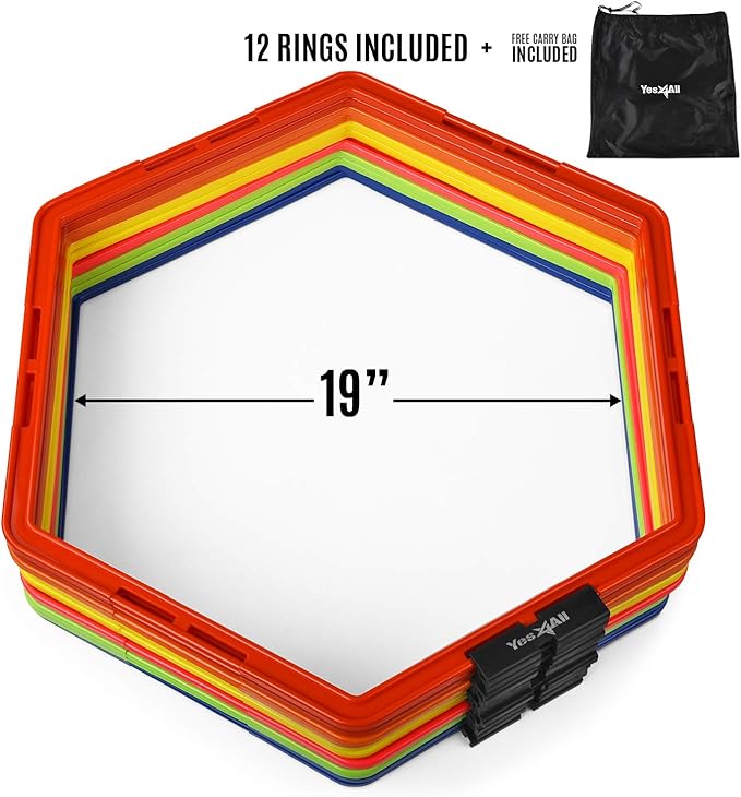 Yes4All Hex Agility Rings/Speed Rings with Carrying Bag – Hexagon Rings, Agility Hurdles for Agility Footwork Training-StrideForce Fitness