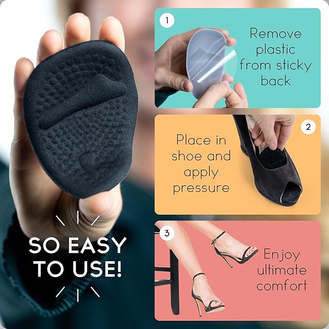 Walkize Metatarsal Pads Women | Heel Inserts for Women | Ball of Foot Cushions (2 Pairs Foot Pads) All Day Pain Relief and Comfort One Size Fits Shoe Inserts (Black)-StrideForce Fitness