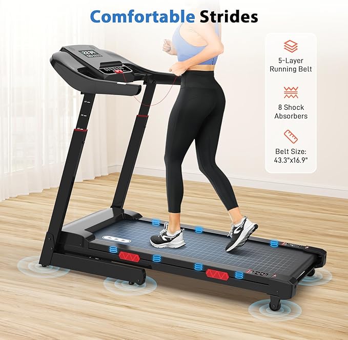 CIIHI Treadmill with Auto Incline - Adjustable Height Handrail 15% Auto Incline Treadmill with 400 lbs Capacity - Foldable Running Machine for Home with APP, Voice Control and Speaker - 8.7 MPH-StrideForce Fitness