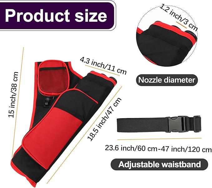 3-Tubes Hip Quiver Waist Hanged Archery Arrow Carry Bag with Pockets Adjustable Belt for Hunting, Target Practice, and Outdoor Shooting, Fits Both Youth and Adults-StrideForce Fitness