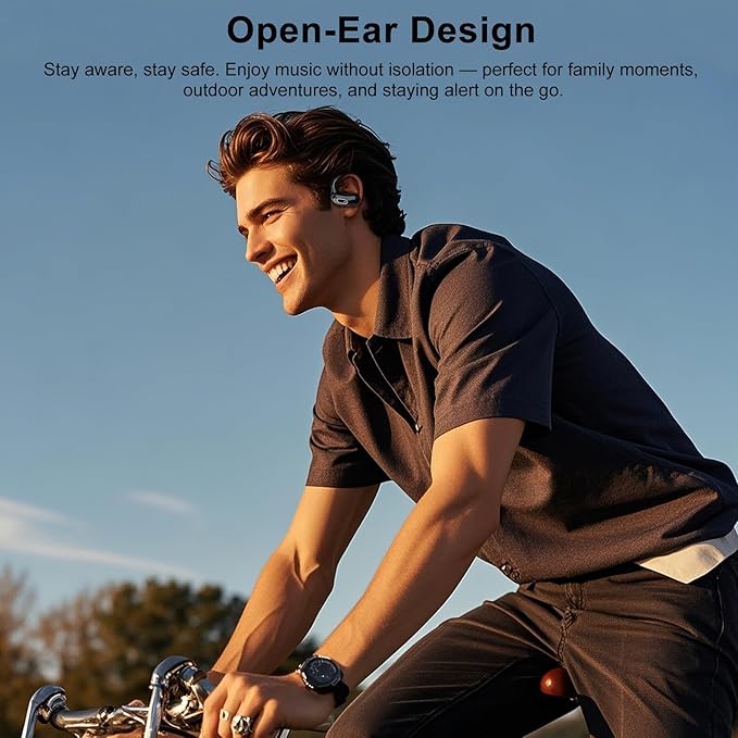 Open Ear Headphones, Bluetooth 5.4 Wireless Earbuds, 50H, Air Conduction Ear buds, HD Stereo Bass Over Ear Earphones with Earhooks, Ultra-Comfort Secure Fit, IPX7 Waterproof Headset for Working Sports-StrideForce Fitness