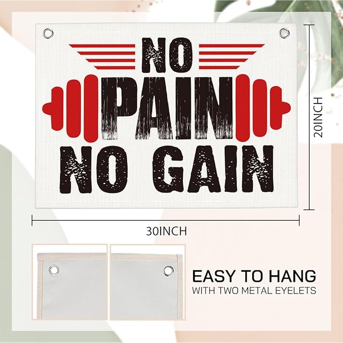 No Pain No Gain Gym Motivational Wall Art Banner Dorm Posters Gifts for Guys Men Women Gym Flag Decor for Home Gym Bedroom Workout Room 30x20 Inchs-StrideForce Fitness