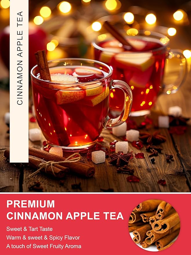 TeeLux Cinnamon Apple Tea Bags, 2.8g/bag, Cinnamon with Hibiscus Herbal Tea, Sweet & Tart & Slightly Spicy, Caffeine Free, 60 Count