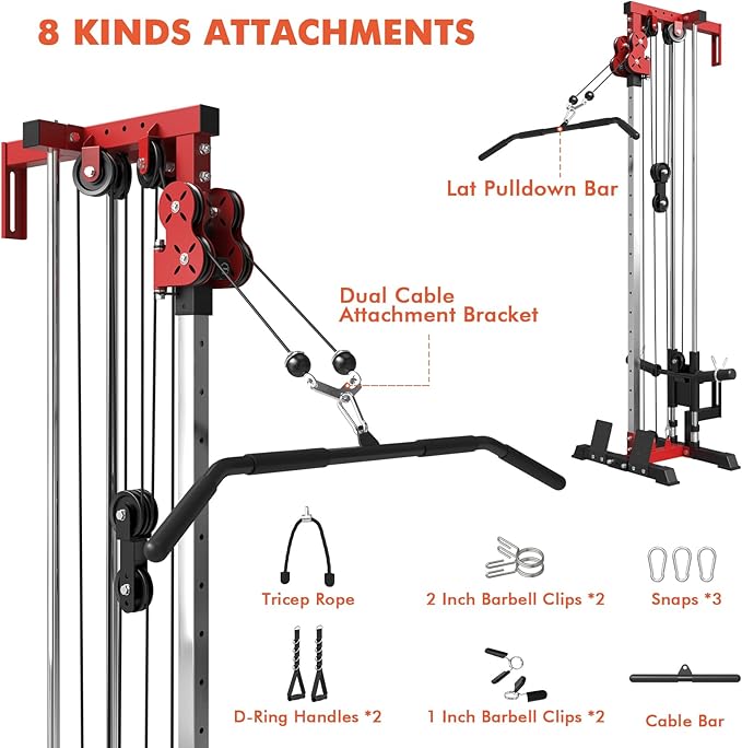 Mikolo Wall Mount Cable Station, Cable Crossover Machine with Dual Pulley System and 18 Adjustable Positions for Home Gym Fitness Equipment-StrideForce Fitness