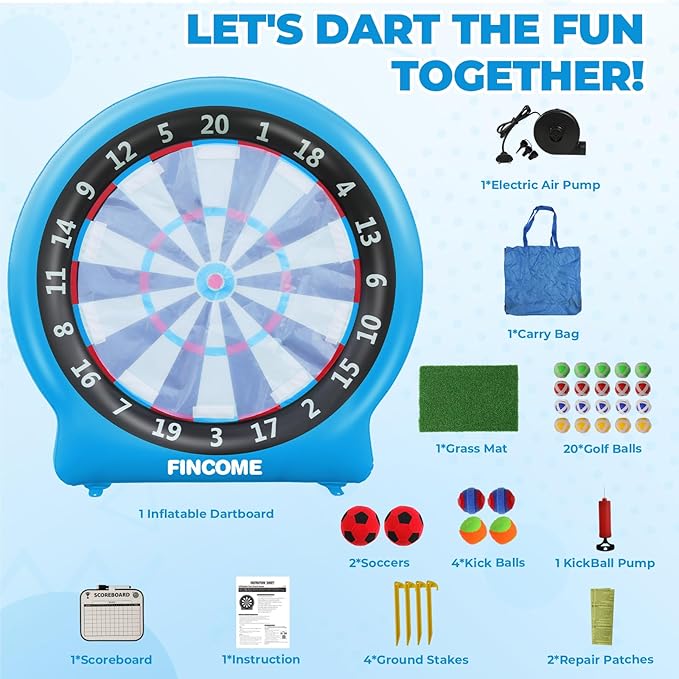 Inflatable 6ft Giant Dartboard, Golf Darts Kick Darts, Soccer & Throw Darts Game with Pump, 2 Kickball, 4 Throw Balls, 20 Golf Balls, Chipping Mat, Giant Dart Board Target Yard Games-StrideForce Fitness