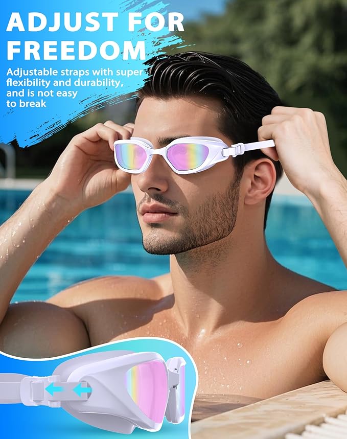 Swim Goggles, Unisex Adult Swimming Goggles Anti Fog Anti UV No Leakage Wide View for Men Women Youth-StrideForce Fitness