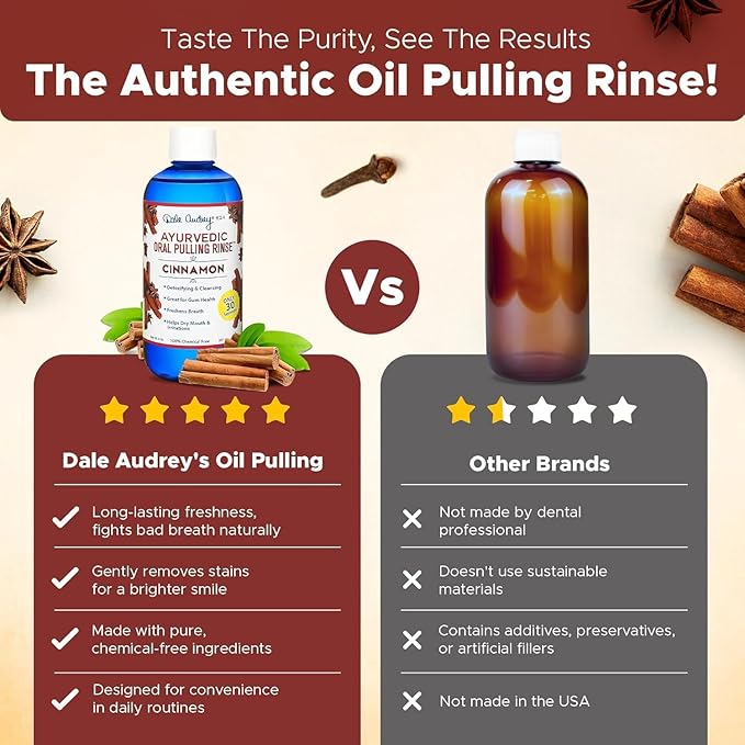 Pack of 3 Ayurvedic Organic Oil Pulling for Teeth & Gums | Natural Cinnamon Flavored Oral Rinse Mouthwash | Essential Oils for Healthy Gums & Bad Breath | Teeth Whitening & Fresh Breath-8 FL Oz