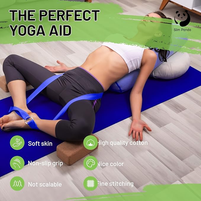 Slim Panda Yoga Strap for Stretching,Cotton Yoga Strap with Adjustable D-Ring Buckle,Non-Elastic Yoga Belt for Pilates,Gym Workouts,Physical Therapy,Improve Flexibility-StrideForce Fitness