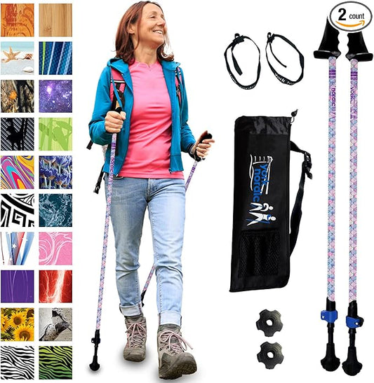 York Nordic Motivator Walking Poles for Balance and Rehab - Patented Stability Grips - Lightweight, Adjustable, and Collapsible - 2 Pieces Adjustable w/flip Locks - Heights 4'6" up to 6'2" - 230 lbs-StrideForce Fitness