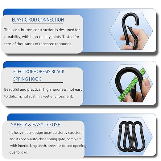 20PCS M5 Black Carabiner Clip, 3/16Inch Snap Hook Quick Link Small Clips, 2'' Spring Carabiner Link Buckle for Fishing Camping Hammock Dog Leashes-220LBS Holding Capacity-StrideForce Fitness