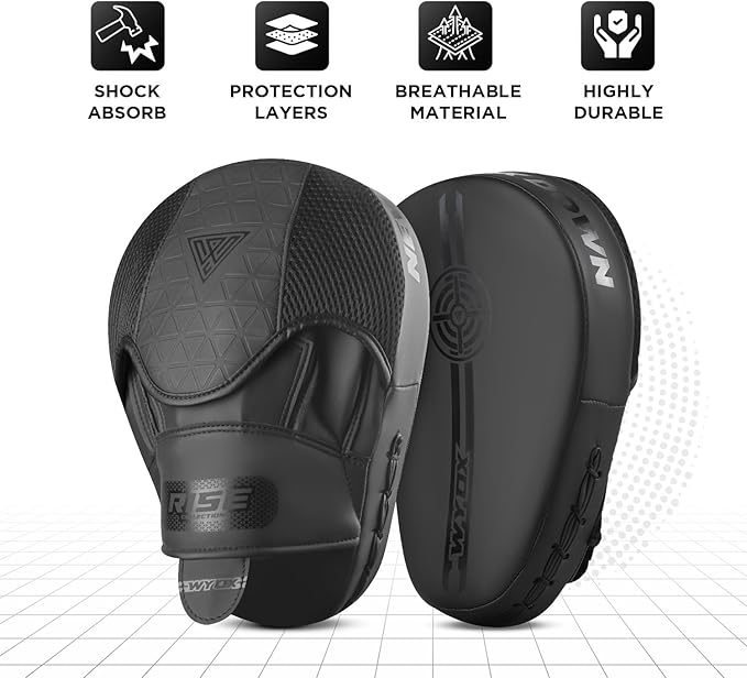 WYOX Curved Boxing Punch Mitts – Boxing Pads Training Set, Punching Mitts for Adults, Kickboxing Pads, Muay Thai Pads, Karate Pads, MMA Training Equipment, Martial Arts Focus Pads-StrideForce Fitness
