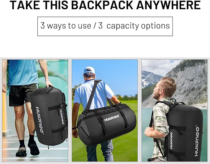 40L/60L/90L Large Waterproof Duffle Bag Backpack for Men, Mens Duffel Backpack Bags for Traveling, Heavy Duty (Black, 90l)-StrideForce Fitness