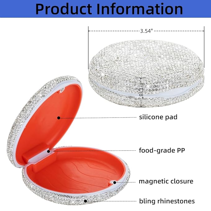 Retainer Case Cute Mouse Guard Case Slim Aligner Case Compatible with Invisalign Bling Night Guard Case Orthodontic Retainer Box Magnetic Denture Holder (Sliver)