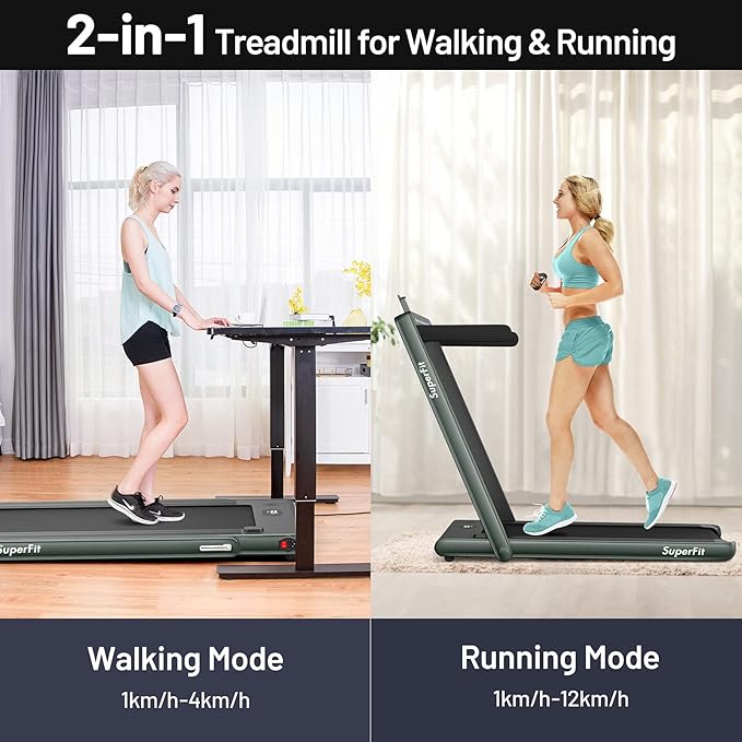 GYMAX Walking Pad, Dual LED Display 2 in 1 Under Desk Treadmill for Home with Remote & Smart App Control, 2.25HP Foldable Portable Treadmill Running Machine for Office Small Space-StrideForce Fitness