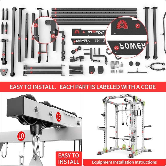 Power Cage Multi-Function Power Rack with Cable Crossover System,1800 LBS Capacity Squat Rack with Weight Bench,for Home Gym-StrideForce Fitness