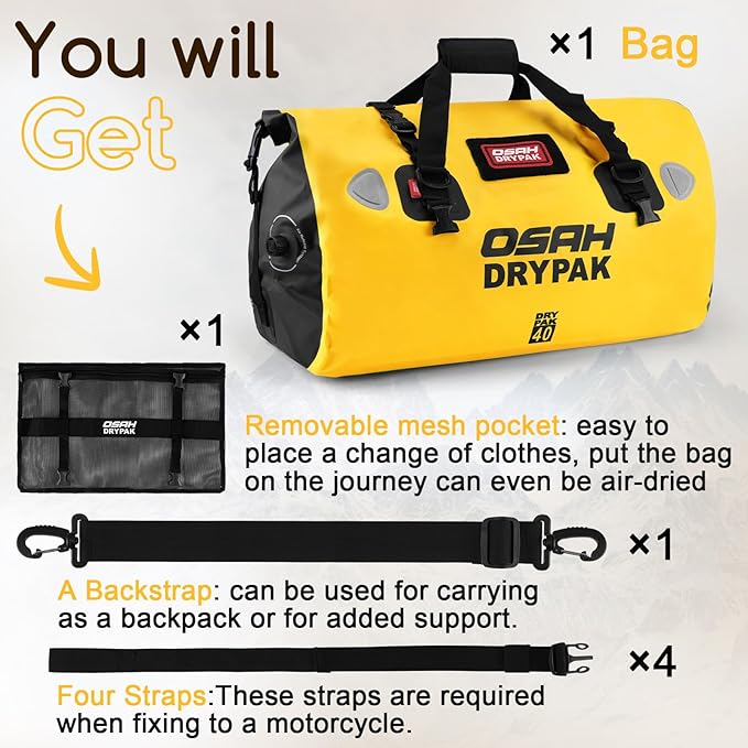 Waterproof Duffel Bag - Motorcycle Dry Bag Tail Bag with Large Storage Space, Waterproof Luggage Duffle Bags with Outer Mesh Zipper Pocket for Camping, Kayaking, Fishing & Traveling-StrideForce Fitness