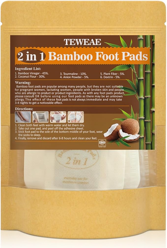 2 in 1 Foot Pads, Tear and Use Pure Bamboo Vinegar Coconut Foot Pads, Bigger Adhesive ''Stay in Place'' Goodnight Pads (10Pads)-StrideForce Fitness