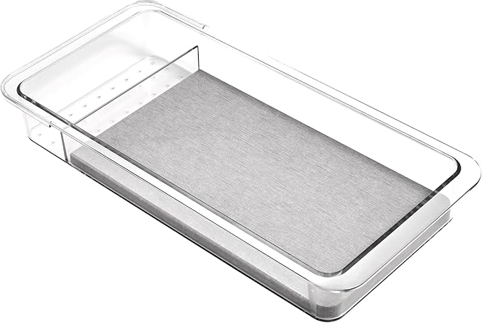 madesmart Dental Tray Drawer Organizer with Drying Stone, Clear Plastic Organizer for Toothbrush, Dental Floss, Water Flosser, Mouthwash