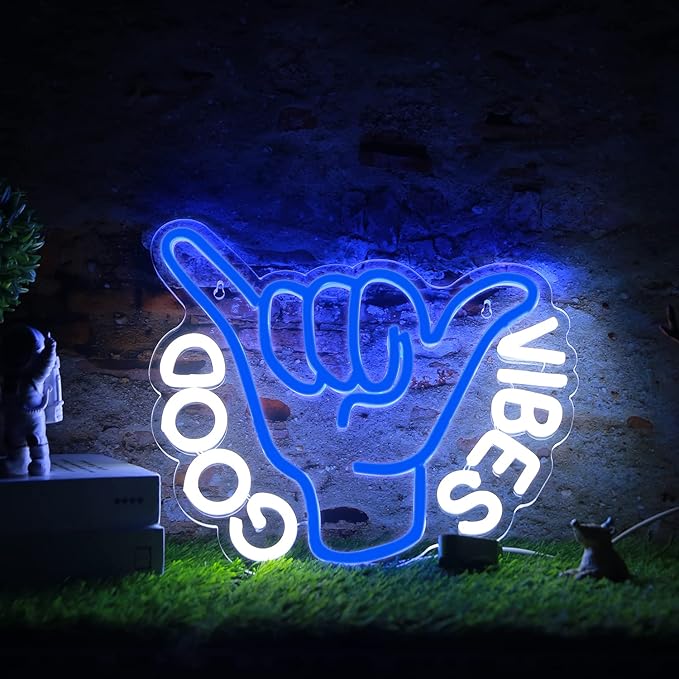 Good Vibes Neon Sign USB Powered for Room Decor, LED Neon Light Sign Dimmable Neon Wall Sign for Game Room Party Decoration Man Cave Kids Bedroom Wall Art 13 * 10.5 Inches-StrideForce Fitness