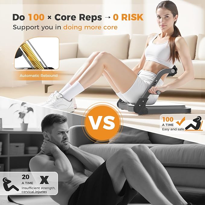 Ab Machine,Sit Up Exercise Equipment& Core Machine, Workout Equipment,Adjustable Ab Trainer with 3 Resistance Levels and Removable Auxiliary Handle,Home Gym Fitness Equipment for All Ages-StrideForce Fitness