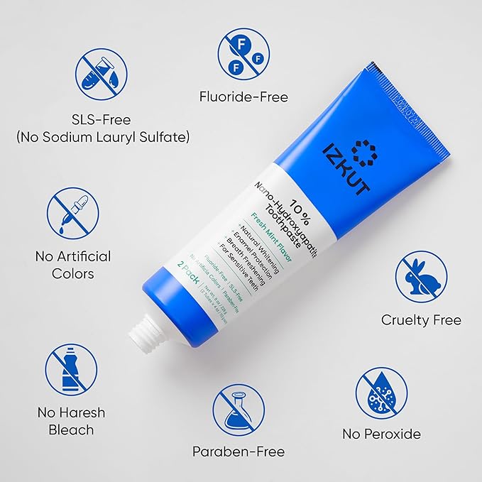 10% Nano Hydroxyapatite Toothpaste: Fluoride Free Natural Whitening Toothpaste for Sensitive Teeth, Enamel Support, Plaque Remover, SLS Free, Fresh Mint Flavor, Adults & Kids, 4 oz (Pack of 2)