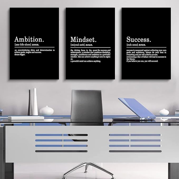 Inspirational Canvas Painting Wall Art -EPHANY ART - Mindset Quotes Prints, Motivational Wall Art Success Framed Entrepreneur Poster Positive Quotes Wall Poster for Home Office Workplace (M-3pcs,24x36inchx3pcs)-StrideForce Fitness