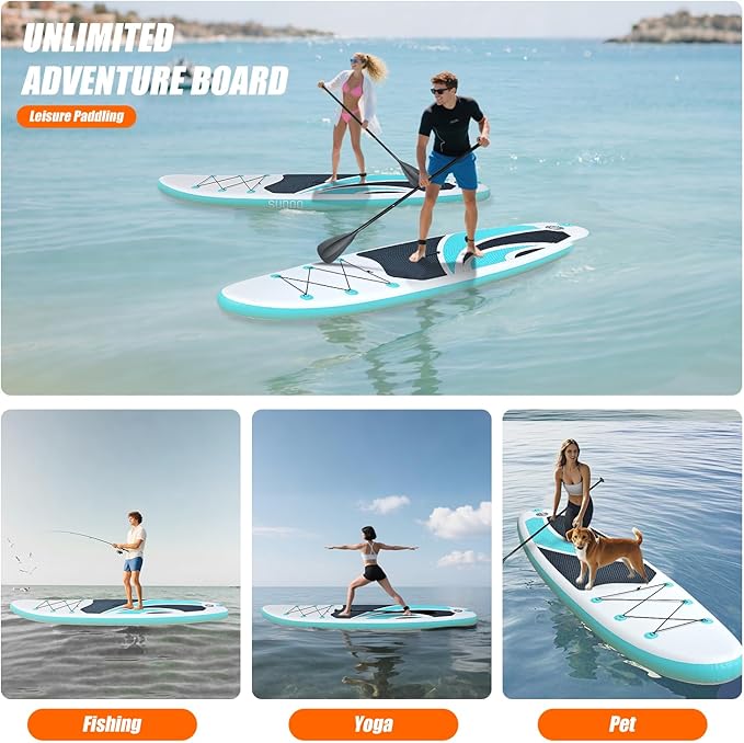 10' Inflatable Stand Up Paddle Board, Ultra-Light Wide Yoga Board for All Skill Levels with Premium SUP Paddleboard Accessories, 84L Waterproof Bag, Non-Slip Comfort Deck for Youth & Adults-StrideForce Fitness