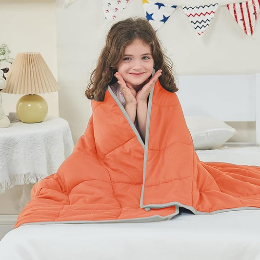 yescool Weighted Blanket (10 lbs, 41" x 60", Orange) Cooling Heavy Blanket for Sleeping Perfect for 90-110 lbs, Breathable Blanket with Premium Glass Bead, Machine Washable-StrideForce Fitness