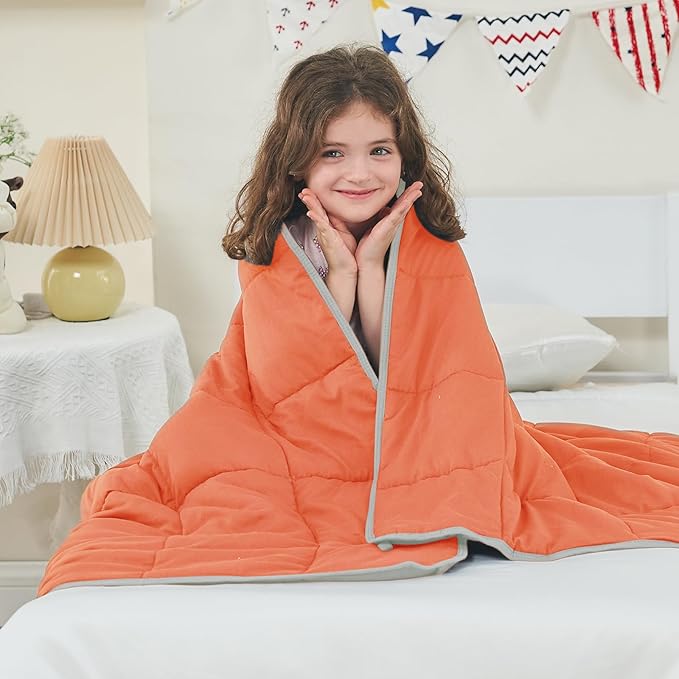 yescool Weighted Blanket (7 lbs, 41" x 60", Orange) Cooling Heavy Blanket for Sleeping Perfect for 60-90 lbs, Breathable Blanket with Premium Glass Bead, Machine Washable-StrideForce Fitness