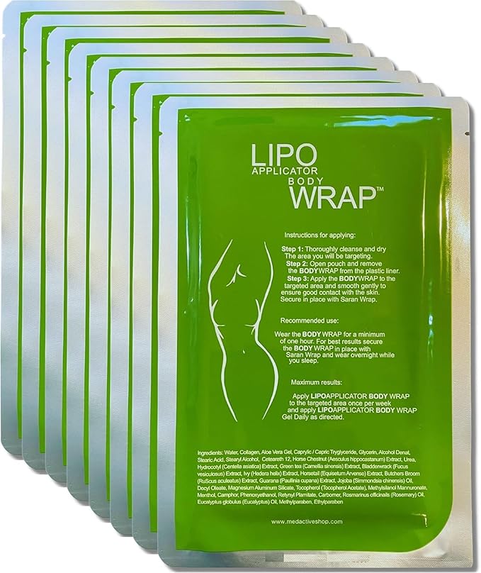 Ultimate Lipo Body Wrap With Guarana, Green Tea, and Seaweed Wraps Works for Stomach Belly Legs Arms Abdomen Skin Elasticity and Resiliency. (8 Wraps)-StrideForce Fitness